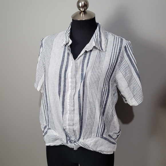 Core life linen stripe shirt twist front shirt - Picture 7 of 10